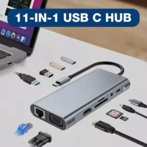 Adaptateur 11in1 USB 3.1 Type-C vers HDMI, 4K, Thunderbolt, 3 USB C airies 3.0, RJ45, VGA, SD, TF, Hub 11 en 1 lecteur de fente PD pour MacPleAir Pro